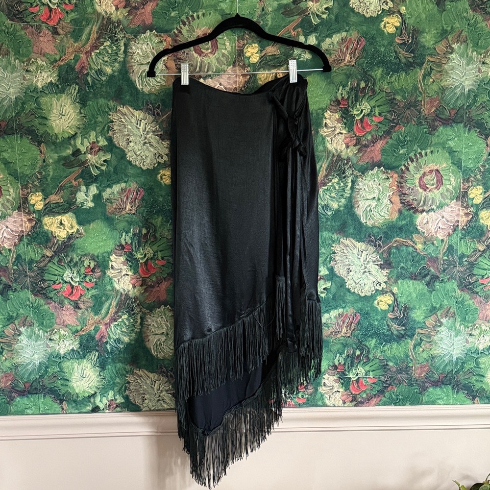 Zara Black Asymmetrical Fringe Skirt